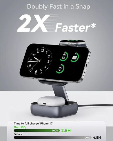 3 in 1 Foldable Wireless Magnetic Charging Dock with Storage Bag for MagSafe for iPhone 17 16 15 14 13 12 Pro Max for Apple Watch for AirPods Charger Travel Nightstand in Saudi Arabia