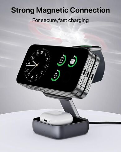 3 in 1 Foldable Wireless Magnetic Charging Dock with Storage Bag for MagSafe for iPhone 17 16 15 14 13 12 Pro Max for Apple Watch for AirPods Charger Travel Nightstand in Saudi Arabia