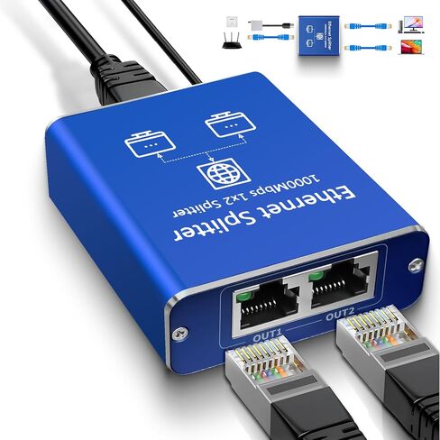 STEAMEMO Gigabit Ethernet Splitter 1 to 2, Network Ethernet Splitter, LAN Splitter with USB Power Cable, RJ45 Splitter 1000Mbps High Speed for Cat5/5e/6/7/8 Cable [2 Devices Networked Simultaneously] in Saudi Arabia