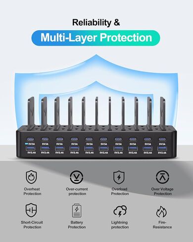 20-Port 270W Charging Station for Multiple Devices with 10 Charging Cables in Saudi Arabia