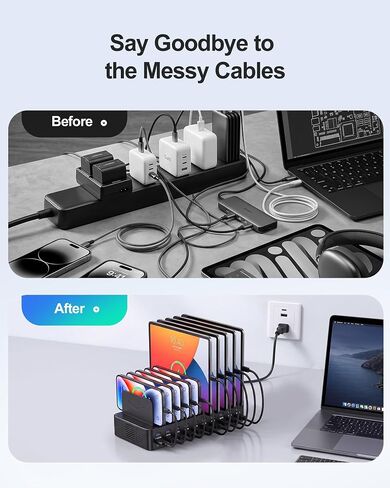 20-Port 270W Charging Station for Multiple Devices with 10 Charging Cables in Saudi Arabia