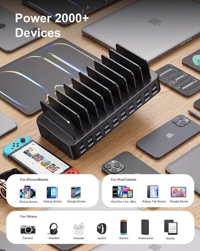 20-Port 270W Charging Station for Multiple Devices with 10 Charging Cables in Saudi Arabia