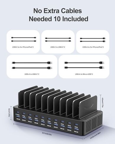 20-Port 270W Charging Station for Multiple Devices with 10 Charging Cables in Saudi Arabia