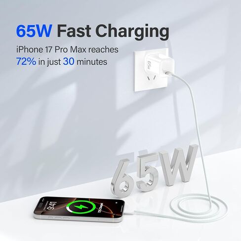 YISH 65W USB C Charger with 3.3FT USBC Charging Cable White in Saudi Arabia