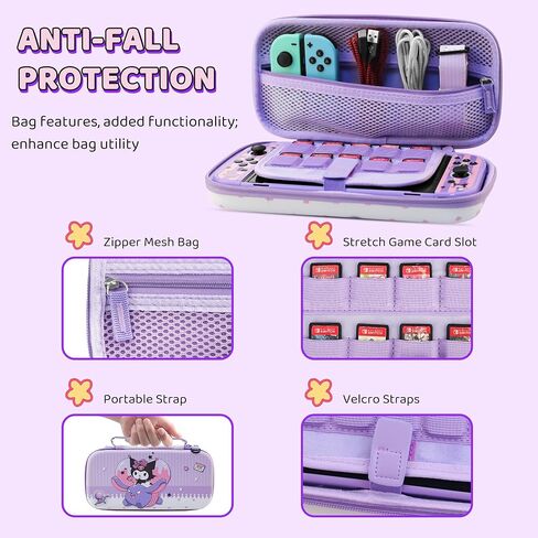 HYPERCASE Cute Switch OLED Carrying Bag Purple Bunny for Console&Accessories, with Switch OLED Dockable Cover PC Hardshell, Screen Protector, Shoulder Strap & 2 Kawaii Thumb Caps in Saudi Arabia