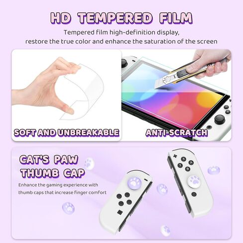 HYPERCASE Cute Switch OLED Carrying Bag Purple Bunny for Console&Accessories, with Switch OLED Dockable Cover PC Hardshell, Screen Protector, Shoulder Strap & 2 Kawaii Thumb Caps in Saudi Arabia