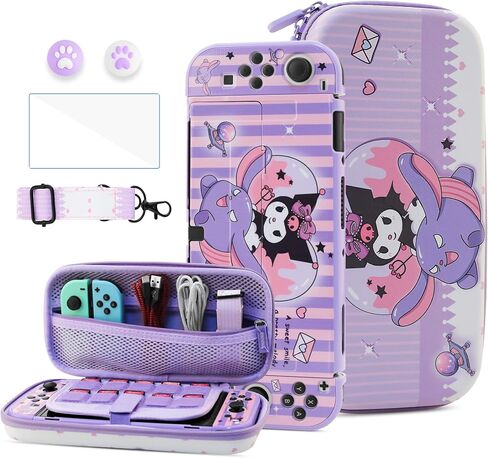 HYPERCASE Cute Switch OLED Carrying Bag Purple Bunny for Console&Accessories, with Switch OLED Dockable Cover PC Hardshell, Screen Protector, Shoulder Strap & 2 Kawaii Thumb Caps in Saudi Arabia