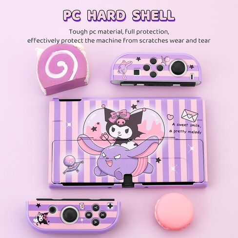 HYPERCASE Cute Switch OLED Carrying Bag Purple Bunny for Console&Accessories, with Switch OLED Dockable Cover PC Hardshell, Screen Protector, Shoulder Strap & 2 Kawaii Thumb Caps in Saudi Arabia
