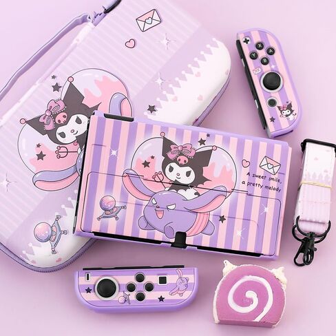HYPERCASE Cute Switch OLED Carrying Bag Purple Bunny for Console&Accessories, with Switch OLED Dockable Cover PC Hardshell, Screen Protector, Shoulder Strap & 2 Kawaii Thumb Caps in Saudi Arabia