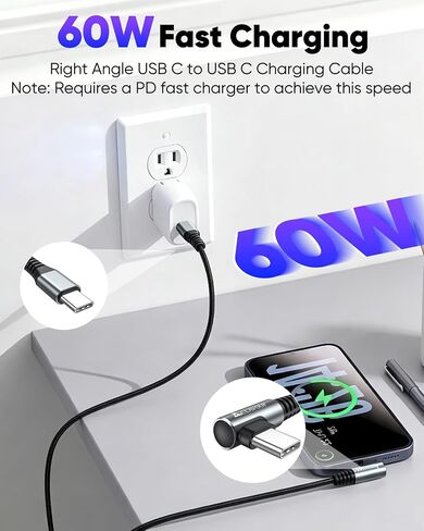 Right Angle USB C Cable 6 FT Fast Charging 60W, 90 Degree USBC to USBC Cord in Saudi Arabia