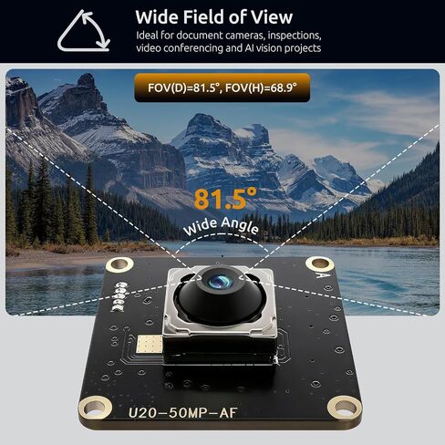 50MP 8192x6144 USB2.0 UVC Camera, Auto-Focus USB Camera 1/1.56 inch IMX766 HDR Sensor 32x32mm Size, Plug & Play for PC/Raspberry Pi/Jetson Nano/SBCs, Support Windows/Linux/Android/MacOS in Saudi Arabia
