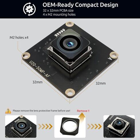 50MP 8192x6144 USB2.0 UVC Camera, Auto-Focus USB Camera 1/1.56 inch IMX766 HDR Sensor 32x32mm Size, Plug & Play for PC/Raspberry Pi/Jetson Nano/SBCs, Support Windows/Linux/Android/MacOS in Saudi Arabia