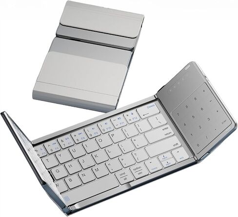 Bluetooth Keyboard Foldable with Numeric TouchPad Portable Tri-Fold Wireless Keyboard Portable Slim Design Rechargeable for iPad/Mac/Windows/Android/iOS (Silver) in Saudi Arabia
