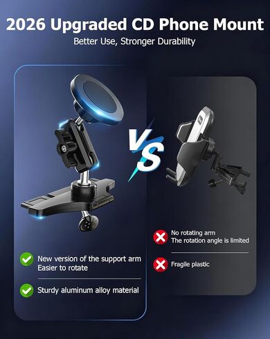 CD Slot Phone Holder for Car Magnetic [Driver and Passengers can Use] Magnet Car Phone Mount CD Player with Adjustable Aluminum Arm for All iPhones & Android Cell Phones in Saudi Arabia