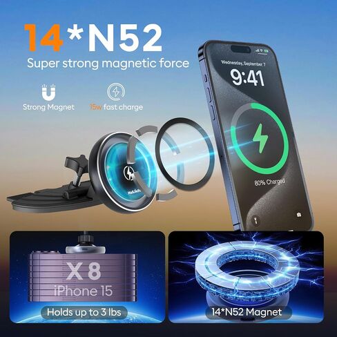 MAGJIEYX CD Slot Magnetic Wireless Car Mount Charger for iPhone 17 16-12, 3X Stable on Bumpy Roads, 99% Car/Truck-Approved, Charging Holder with 3M Dash Sticker, No Air Vent Block in Saudi Arabia