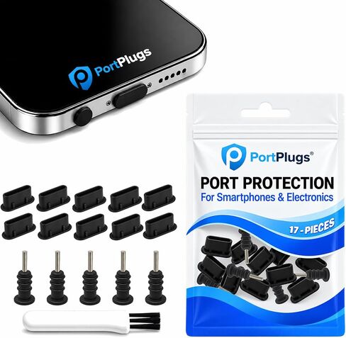 سدادات غبار USB C و3.5 ملم، 10 أزواج مع فرشاة تنظيف، أسود in Kuwait