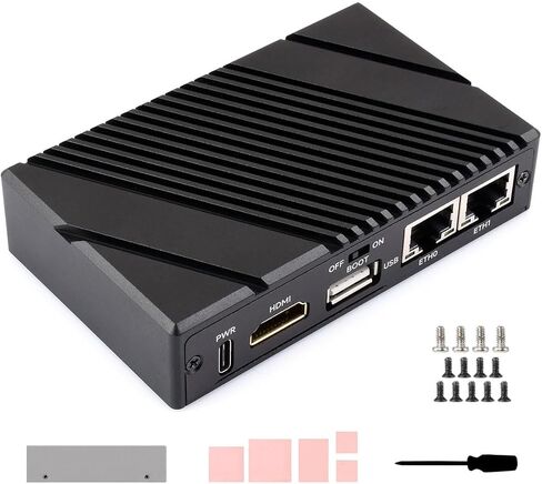 Waveshare Gigabit / 2.5G Dual Ethernet Mini-Computer (B), Compatible with Pi CM5, Dual RJ45 Ethernet Ports, Supports 4K Display Output and Dual MIPI Interfaces, Onboard 40Pin GPIO Header in Saudi Arabia