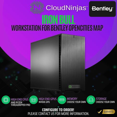 Cloud Ninjas Iron Bull AI Workstation for Bentley OpenCities Map Ryzen Threadripper 9955WX 4.5GHz 16 Core Geforce PRO 4500 Blackwell 32GB GPU 256GB ECC Reg DDR5 4TB M.2 NVMe 1600W PSU in Saudi Arabia