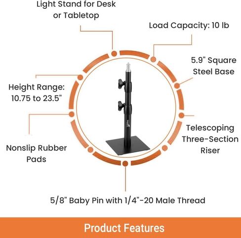 Impact Tabletop Light Stand with Flat Base, 10.7-23.5 in, 10 lb Capacity in Kuwait