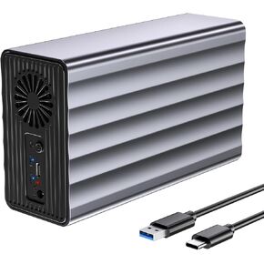 حاوية RAID مزدوجة الخليج لمحرك أقراص SATA SSD/HDD مقاس 2.5/3.5 بوصة مع مروحة تبريد، حاوية USB-C SATA لتوسيع سعة 48 تيرابايت، 4 أوضاع RAID (1/0/JBOD/COPY) in Kuwait