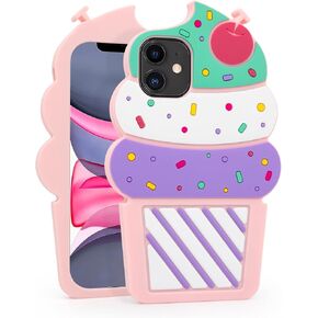 Dumkery Cute Ice Cream Phone Case Compatible with iPhone 16e, Cupcakes iPhone 17e Cases, 3D Funny Cartoon Soft Silicone Shockproof Cover for Girls Women in Saudi Arabia