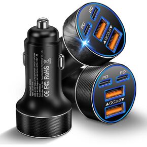 90W Car Charger USB C, 4-Port Super Fast Charging Cigarette Lighter Plug in Saudi Arabia