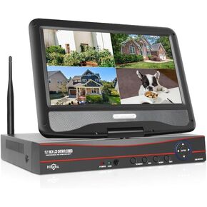 【No HDD】 10'' LCD Wireless WiFi NVR 10 Channels Network Video Recorder, Motion Detection Zones, 24/7 Record, Work with Hiseeu Eseecloud 1080P/3MP/5MP Wireless Camera in Kuwait