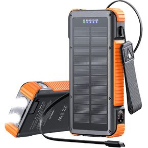 Solar Power Bank 20000mAh, 22.5W Fast Charging Portable Charger with 27.6-Inch Retractable USB-C Cable, Lightning Adapter, Magnetic Wireless Charging for Camping, Travel and Emergencies in Kuwait