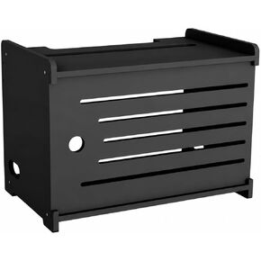 Wooden Electronics Organizer Shelf 1 Tier Cable Management Shelf with Ventilation Space-Saving for Living Room, Workspace, Black in Saudi Arabia