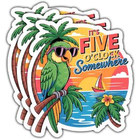 3 Pcs It's Five O'Clock Somewhere Parrot Sticker Tropical Sunset Beach in Kuwait