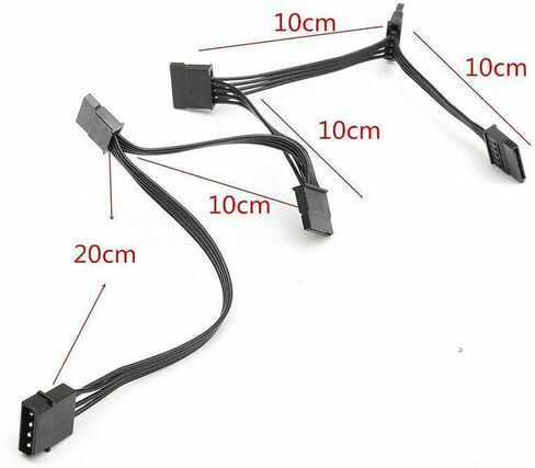 2X 4Pin IDE to 5-Port Power Supply Cable 4Pin to Multi SATA Port 18AWG Wire Power Cord for Hard Drive HDD SSD PC in Saudi Arabia