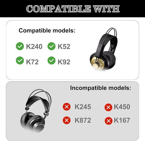 Aiivioll Ear Pads Replacement for AKG Pro Audio K52 K72 K92 M220 K240 K241 K242 K271 K272 K340 K550 K551 K553 S MKII MK2, Earpads Cushions with Protein Leather (Black) in Saudi Arabia