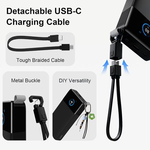 JUOVI شاحن محمول بقوة 187 وات للكمبيوتر المحمول بقدرة 25000 مللي أمبير في الساعة مع كابل USB-C قابل للفصل in Kuwait