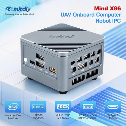 Mind N305 IPC Industrial Mini PC 2.5GbE 12V Passive PoE UAV Flight Control Robotic System 128GB eMMC M.2 NVMe ROS GitHub 4K Triple Display GH1.25 Lock in Saudi Arabia