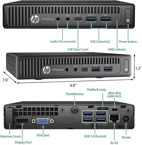 HP Mini PC EliteDesk 800 G2 Micro Desktop, Intel Core i5-6500T, 16GB DDR4 RAM, 256GB SSD, Windows 11 Pro (Renewed) in Saudi Arabia