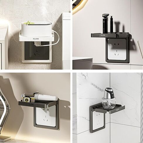 1pc Plastic Socket Mobile Phone Charging Holder Punch-Free Wall-Mounted Socket Storage Racks Sturdy Wall Outlet Shelf Kitchen in Saudi Arabia
