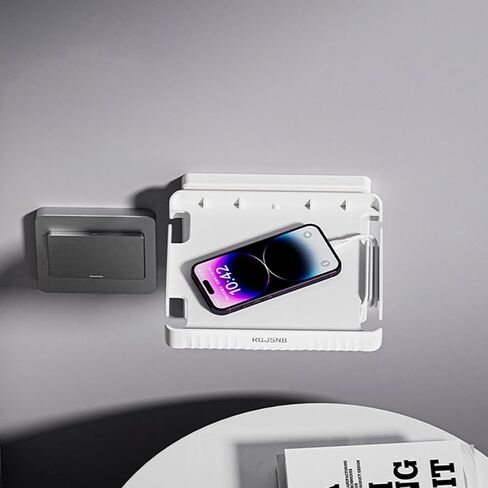 1pc Plastic Socket Mobile Phone Charging Holder Punch-Free Wall-Mounted Socket Storage Racks Sturdy Wall Outlet Shelf Kitchen in Saudi Arabia