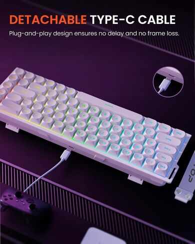 SEUNKWANG F68 Gaming Keyboard, Portable 60% Compact Mini Keyboard with 68 Round PBT Keycaps, Wired RGB Backlit Mechanical Feel Keyboard for PC Laptop Windows Gamer, White in Saudi Arabia
