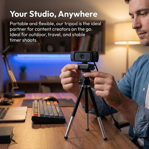 Camera Tripod 15-20cm Height – Portable Aluminum Alloy with 1/4" Screw for Webcam & Smartphone, Flexible Stand for Desktop & Travel in Saudi Arabia
