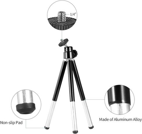 Camera Tripod 15-20cm Height – Portable Aluminum Alloy with 1/4" Screw for Webcam & Smartphone, Flexible Stand for Desktop & Travel in Saudi Arabia