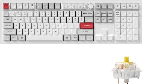 Keychron Q6 Pro لوحة مفاتيح ميكانيكية مخصصة كاملة الحجم تعمل بالبلوتوث، مقبض معدني كامل QMK/VIA قابل للبرمجة KSA مزدوج اللقطة PBT Keycaps مفتاح موزة قابل للتبديل السريع، Mac Windows Linux-White in Kuwait