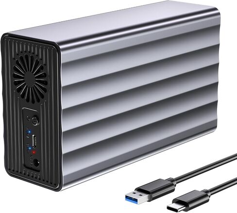 حاوية RAID مزدوجة الخليج لمحرك أقراص SATA SSD/HDD مقاس 2.5/3.5 بوصة مع مروحة تبريد، حاوية USB-C SATA لتوسيع سعة 48 تيرابايت، 4 أوضاع RAID (1/0/JBOD/COPY) in Kuwait