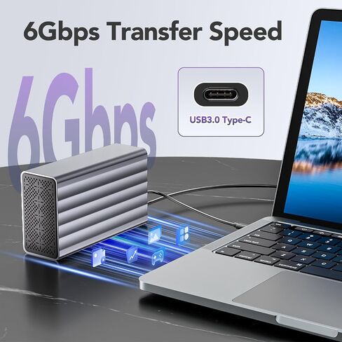 حاوية RAID مزدوجة الخليج لمحرك أقراص SATA SSD/HDD مقاس 2.5/3.5 بوصة مع مروحة تبريد، حاوية USB-C SATA لتوسيع سعة 48 تيرابايت، 4 أوضاع RAID (1/0/JBOD/COPY) in Kuwait