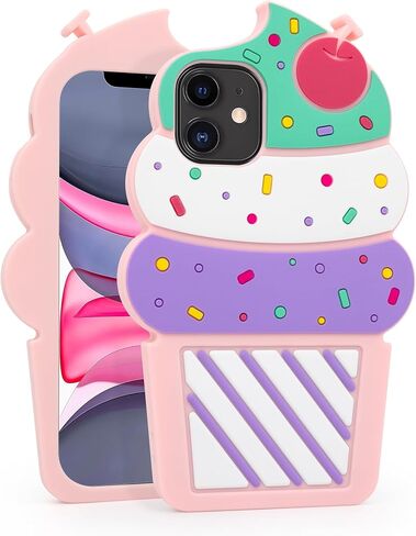 Dumkery Cute Ice Cream Phone Case Compatible with iPhone 16e, Cupcakes iPhone 17e Cases, 3D Funny Cartoon Soft Silicone Shockproof Cover for Girls Women in Saudi Arabia
