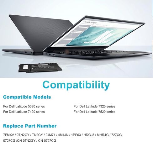 ASUNCELL 7FMXV 15.2V 63Wh استبدال بطارية الكمبيوتر المحمول لـ Dell Latitude 5320 7320 7420 7520 Latitude 5320 2-in-1/7320 2-in-1/7420 2-in-1 P133G P134G P135G P136G P138G P139G P110F TN2GY 9JM71 in Kuwait