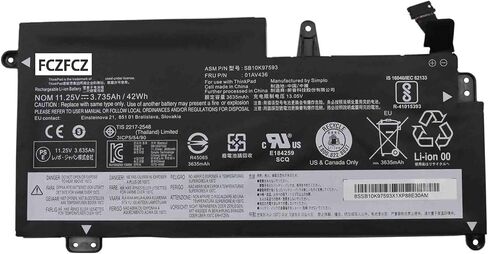 01AV436 بطارية 42Wh 3735mAh بديلة لجهاز Lenovo ThinkPad 13 Gen 2 20J1 20J2 Series SB10K97593 01AV437 SB10K97594 01AV435 SB10K97592 11.25V 3-Cell in Kuwait