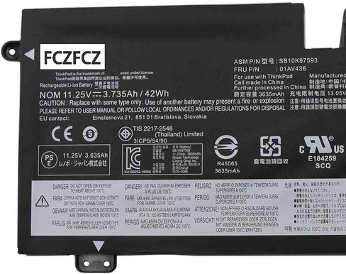 01AV436 بطارية 42Wh 3735mAh بديلة لجهاز Lenovo ThinkPad 13 Gen 2 20J1 20J2 Series SB10K97593 01AV437 SB10K97594 01AV435 SB10K97592 11.25V 3-Cell in Kuwait