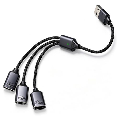 USB 2.0 Adapter USB Y Splitter 1 in 3 Out, 0.8Ft Male to 3 Female Extension Hub Cable for Car/PC/Laptop/Keyboard/Smartphone/Flash Drive Data Transmission (Black) in Saudi Arabia