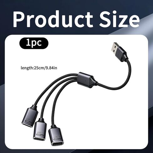 USB 2.0 Adapter USB Y Splitter 1 in 3 Out, 0.8Ft Male to 3 Female Extension Hub Cable for Car/PC/Laptop/Keyboard/Smartphone/Flash Drive Data Transmission (Black) in Saudi Arabia