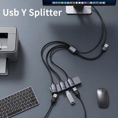 USB 2.0 Adapter USB Y Splitter 1 in 3 Out, 0.8Ft Male to 3 Female Extension Hub Cable for Car/PC/Laptop/Keyboard/Smartphone/Flash Drive Data Transmission (Black) in Saudi Arabia
